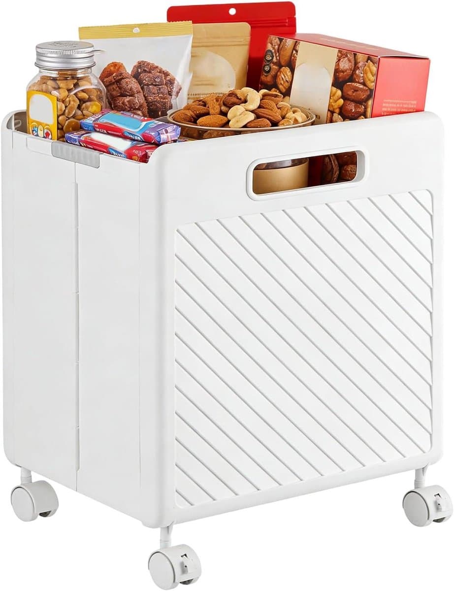 Wasmand met wielen - Kledingmand op wielen - Efficiënt ruimtebeheer - Dubbellaags ontwerp - 45L x 34B x 7H cm — afbeelding 1
