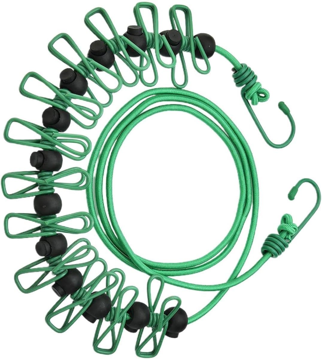 Winddichte Waslijn - Reiswaslijn Touw - Kleding Drogen - Met Winddichte Clips - Tot 3.7 Meter - Groen — afbeelding 1