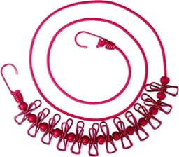 Draagbare Kledinglijn - Reiskledinglijn Waslijn - Kleding Drogen - Met 12 Verplaatsbare Klemmen - 4 Meter - Rood — thumbnail 1