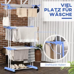 COVREO Droogtoren 73x64x177 cm blauw, staal met wielen en 4 niveaus — thumbnail 2