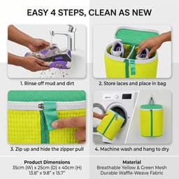 Herbruikbare waszak voor schoenen, waterdoorlatend en anti-vervorming, ideaal voor sneakers en gymschoenen, 360° reiniging en bescherming tijdens het wassen — thumbnail 3