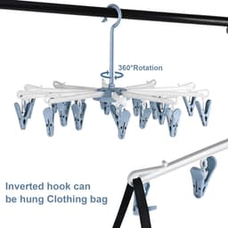 Thijox - 2 stuks sokkendroger hangend, sokken ophanger met 20 clips, ideaal voor wasrek, camping, ondergoed en kleine kleding - Roze, Blauw — thumbnail 4