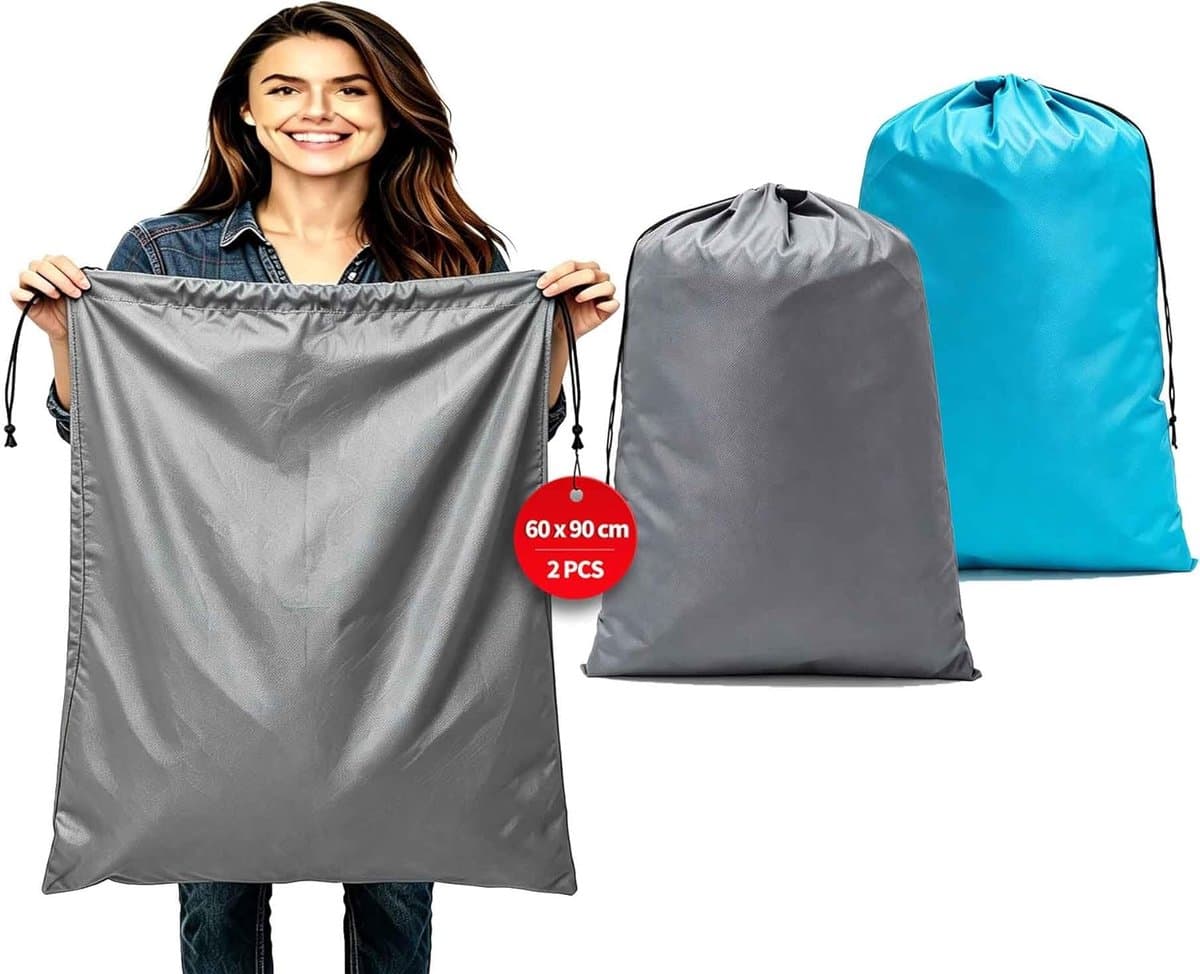 SnelShoppen - 2-Piece Reis Waszakken 60 x 90 cm, Grote Capaciteit, Duurzaam 120 Liter, Lichtblauw & Grijs, Ideaal voor Vakantie, Camping en Thuisgebru — afbeelding 1