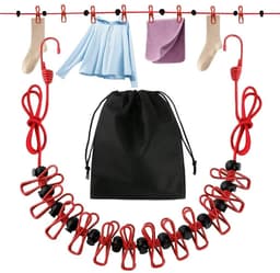 Dailygoods - Waslijn camping, reiswaslijn met 12 stuks klemmen en opbergtas, draagbare uittrekbare waslijn voor outdoor, tuin, reizen, drogen in de open lucht — thumbnail 1