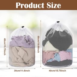 Dailygoods - 2 stuks wasnetten, waszak met koordstopper, herbruikbaar wasnet voor wasmachine, beschermt kleding, voor wasmachine, ondergoed, babykleding, sokken (30 x 40 cm, 40 x 50 cm) — thumbnail 4