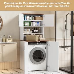 Wasmachinekast - Hoge opbergkast - Badkamer Organiseren - Geluidsdempend Ontwerp - 68 x 68 x 170 cm - Walnoot Wit — thumbnail 2