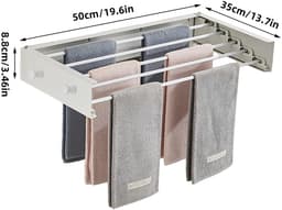 Dailygoods- Droogrek opvouwbaar - Wandmontage - Koolstofstaal/aluminium - 4 haken - Ruimtebesparend - Duurzaam en roestbestendig - Wasrek — thumbnail 5