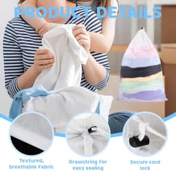 Dailygoods - Set van 2 zakken voor het wassen met trekkoord, duurzaam, slijtvast, anti-klitten, anti-beschadiging, geschikt voor wasmachine, wasmand, schoenwaszak, waszak — thumbnail 4