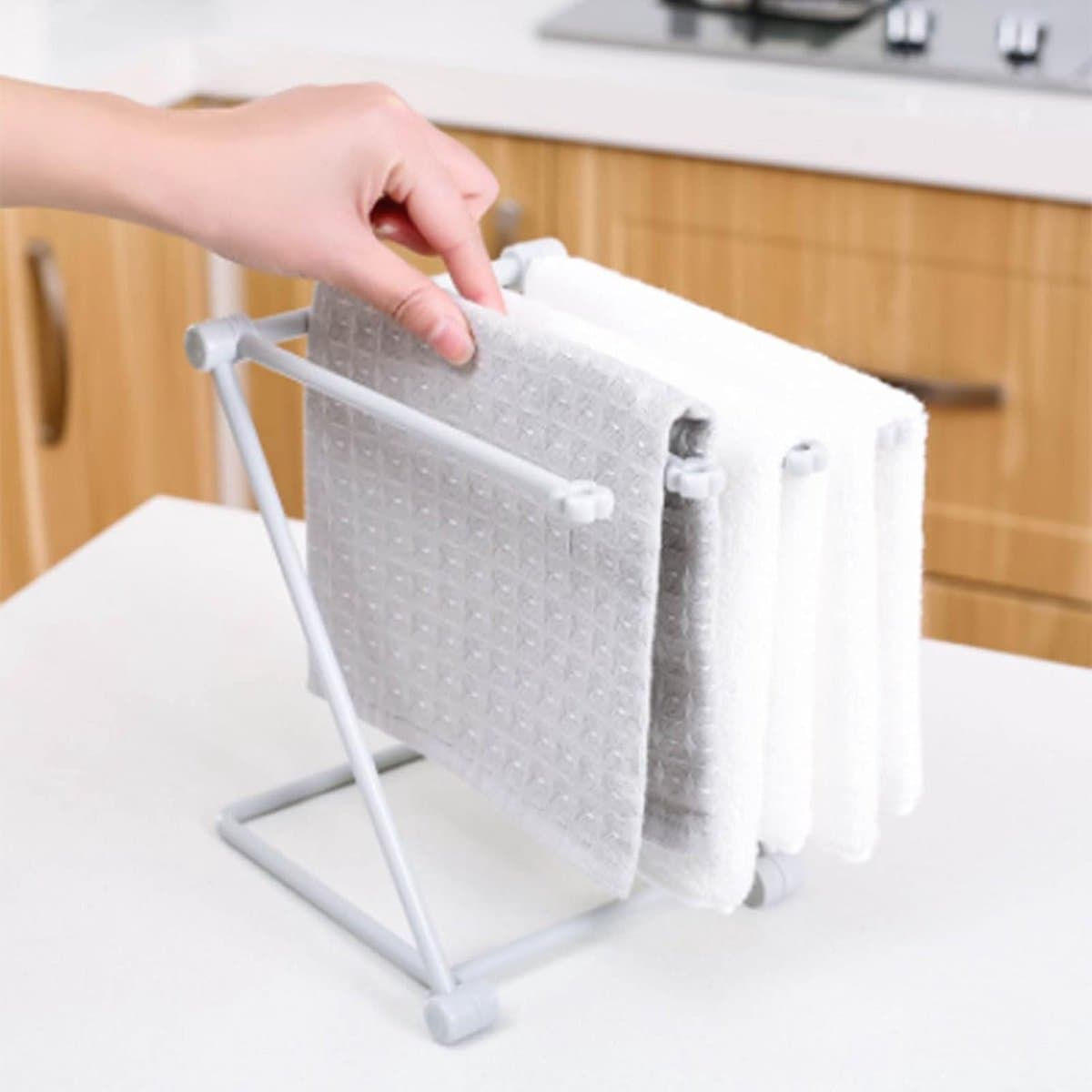 SnelShoppen - Countertop Keuken Handdoek Droogrek, Lichtgewicht Vouwbaar Met 4 Armen, Stabiliteit, Grijs, Ideaal Voor Keuken, Badkamer, Flessen, Doekj — afbeelding 1