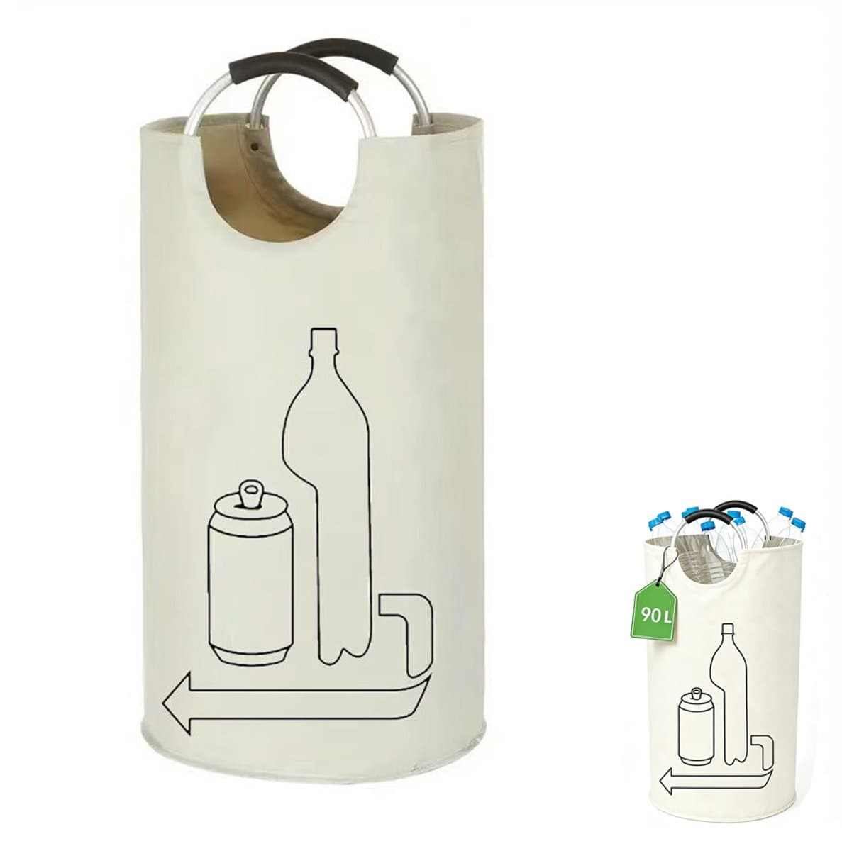 Wasmand - Opbergzakken van Oxford-stof - Vuilniszak - Verzamelbak voor lege flessen - Opvouwbare Opbergcontainer,Aluminium Handvat , Grote Capaciteit - Oxford Stof - 79×38 CM - Geschikt voor keuken, garage, tuin, camping en opslagruimtes - Wit — afbeelding 1