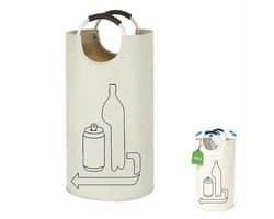 Wasmand - Opbergzakken van Oxford-stof - Vuilniszak - Verzamelbak voor lege flessen - Opvouwbare Opbergcontainer,Aluminium Handvat , Grote Capaciteit - Oxford Stof - 79×38 CM - Geschikt voor keuken, garage, tuin, camping en opslagruimtes - Wit
