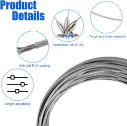 SnelShoppen - RVS Kabel 2 mm x 10 m met PVC Coating | Verstelbare Staal Kabel voor Gordijnen, Waslijn, Hanglamp - Corrosiebestendig voor Binnen en Bui — thumbnail 3