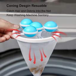 4 stuks - Wasmachine filterzakken - Wasmachine pluizenfilterzak - Drijvende wasmachinefilterzak - Pluizenverzamelaar voor wasmachines - Herbruikbaar - Voorkomt verstopping van de wasmachineafvoer - Blauw, Roze — thumbnail 2
