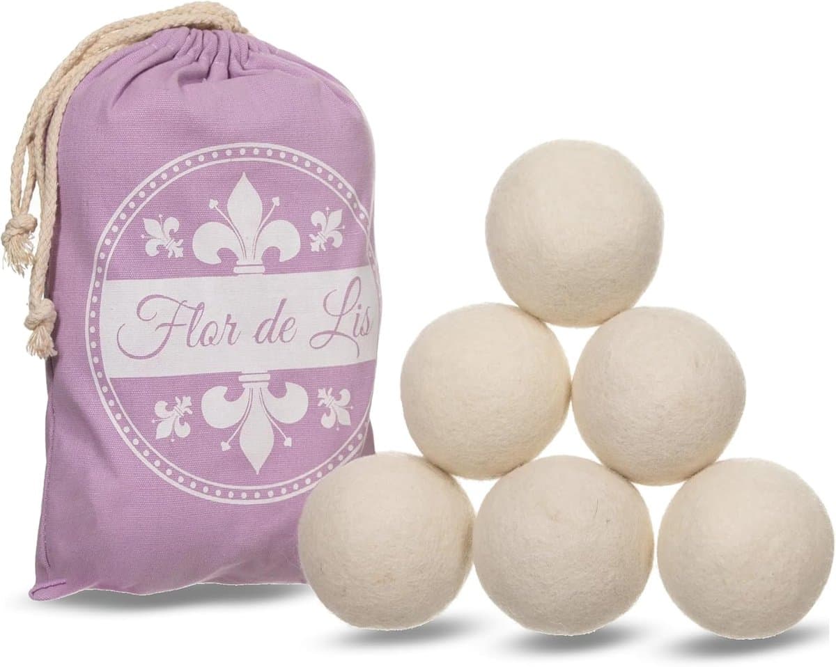 SnelShoppen - Flor De Lis Drogerballen van Natuurlijke Wol, Wasverzachter voor Wasgoed, Vermindert Haren en Statische Elektriciteit, Ideaal voor Dagel — afbeelding 1