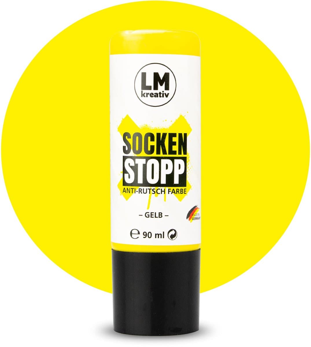 LM-Kreativ LM Sock Stop - anti slip textielverf - 90 ml - geel - waterbasis en waterproof voor sokken en textiel — afbeelding 1