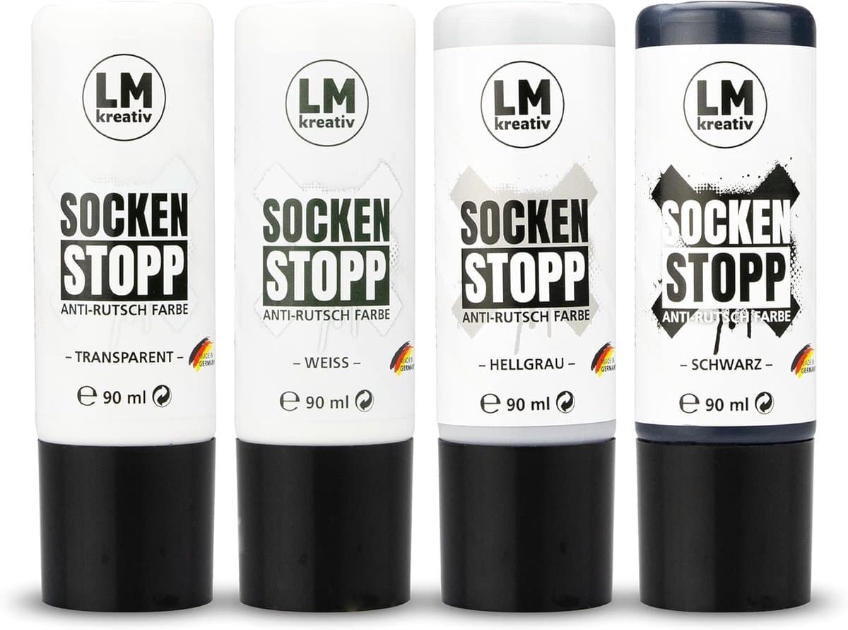 LM-Kreativ Socks Stop Anti Slip set - textielverf antislip - 4 x 90 ml - zwart wit grijs transparant — afbeelding 1