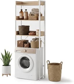 Wasmachine-rek - bruin-wit - 63x166,5x25 cm - met opbergruimte — thumbnail 1