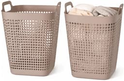 Storage Solutions Wasmand - 2x - beige - 48 liter - 40 x 51 cm - kunststof - wasbox - mand voor wasgoed - badkamer — thumbnail 1