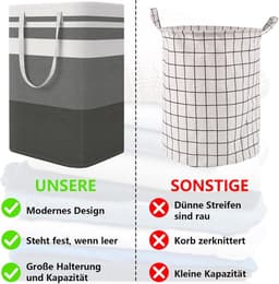 wasmand, 75 l x 2 cm, grote opbergmand, wasmand, vuile wasmand voor slaapkamer, badkamer, kinderkamer, reizen, 40 x 30 x 60 cm, grijs-wit — thumbnail 5