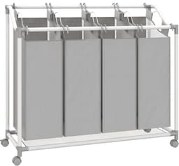 MEUNIQ wassorteerder met 4 vakken 160L, wasmand op wielen met uitneembare waszakken en metalen frame, 97 x 38 x 81 cm, grijs, voor badkamer wasruimte — thumbnail 3