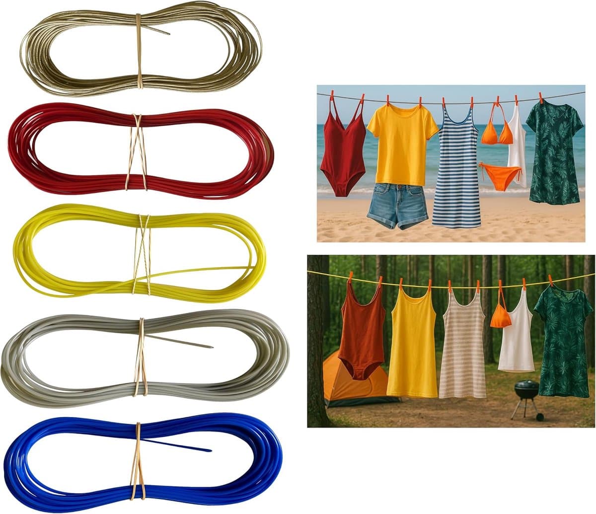 SnelShoppen - Waslijn 2 mm Extra Sterk met Stalen Kern en PVC Coating voor Thuis, Tuin, Camping - 5000 cm, 5 Kleuren, Perfect voor Buitengebruik en Hu — afbeelding 1