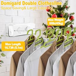 Uittrekbare Waslijn - Dubbele Lijn - Kleding Drogen - Roestvrij Staal - 2x 5.1m - Wit — thumbnail 3