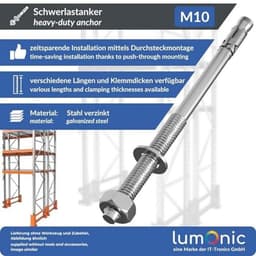 Zwaarlastanker M10 x 170 Verzinkt - Metalen Anker voor Doorsteekinstallaties — thumbnail 2
