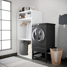 Wasophoogte® Wasmachine verhoger met uittrekbaar plateau - Wasmachine opbouwmeubel - Wasmachine sokkel - 42cm hoog - Zwart - Universeel - 65*60,5 (LxB) - Inclusief wandbeugels — thumbnail 2