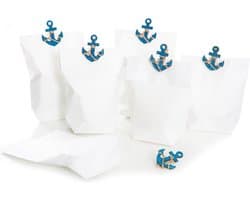 Set van 6 Witte Papieren Zakken met Maritieme Anker Clips