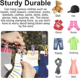 Verstelbare Elastische Reiswaslijn met 12 Kledingklemmen voor Binnen- en Buitengebruik - Ideaal voor op de Camping or Balkon — thumbnail 5