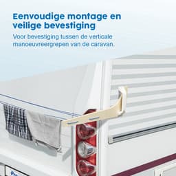 ProPlus Caravan Drooglijnhouder - Waslijnhouder - Waslijn - Ruimtebesparend - Kleren Drogen - Voor Verticale Manoeuvreergrepen - Inclusief waslijn 20 m - Hout - 3-delig — thumbnail 2