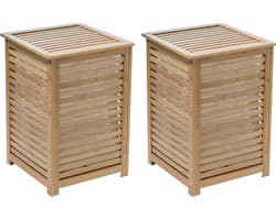 5Five Wasmand Bamboe - 2x - Met waszak - 50 liter - 40 x 38 x 58 cm - met deksel