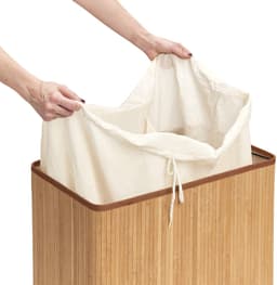 Zeller Luxe dubbele wasmand van bamboe hout - 52 x 32 x 63 cm - Wasgoedmanden/wasmanden - 104 liter — thumbnail 3