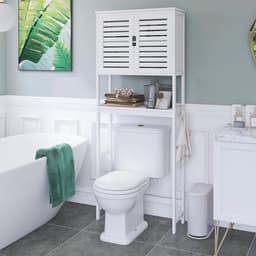 Toiletkast organizer vrijstaand bamboe wit - badkamer boven het toilet opbergkast met verstelbare binnenplank Wasmachine rek — thumbnail 2