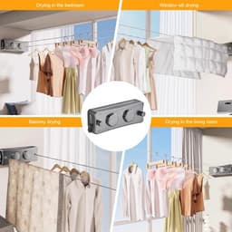 Uittrekbare Waslijn - Dubbel Touw - Kleding Drogen - Anti-doorhangend Ontwerp - 51 Meter - Grijs — thumbnail 2