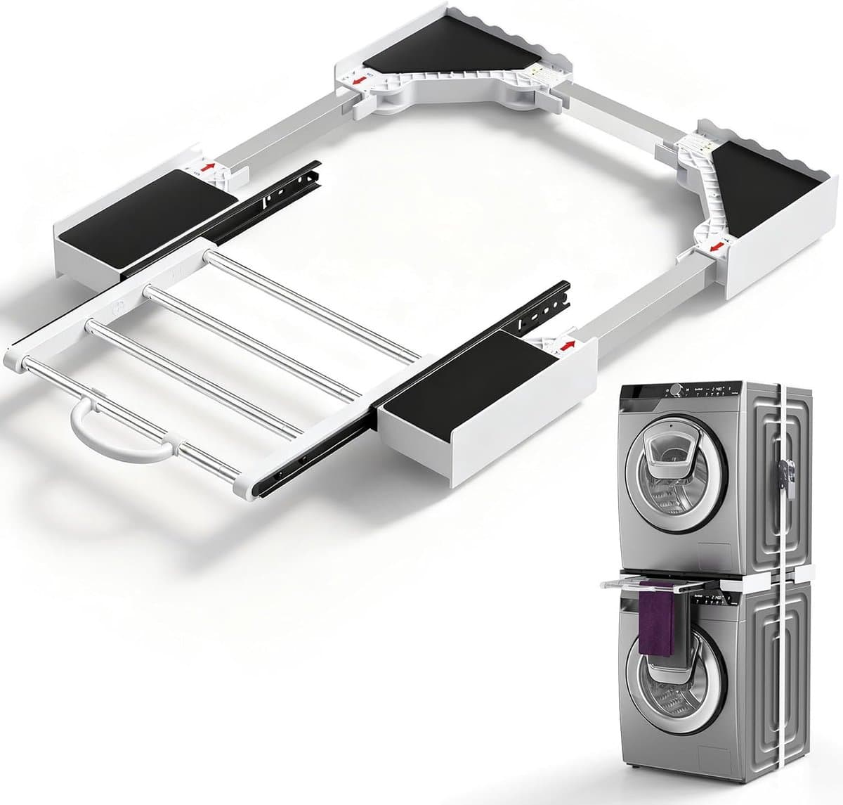 Wasstapel Frame - Droger Wasmachine - Ruimte Besparen - Uitschuifbaar Rek - 46-72 cm - Grijs — afbeelding 1