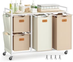 VASAGLE - Wasmand met 4 Vakken - Uitneembare Zak - 150 L - Met Planken en 6 Labels — thumbnail 1