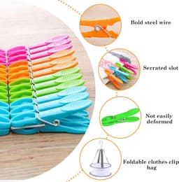 Wasknijpers Set - Kledingklemmen Clips - Kleding Drogen - Met Mand - 7.3 x 1.4 cm - Rood Groen Blauw Roze — thumbnail 5