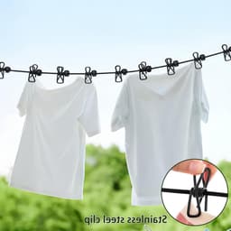 4-Pack Verstelbare Camping Waslijn met 12 Klemmen - Draagbare, Elastische Waslijn voor Buiten, Reizen en Kamperen in Blauw/Groen/Roze/Zwart — thumbnail 3