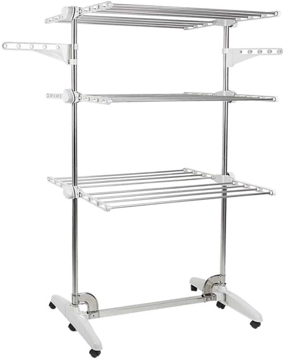 Droogrek Toren - Wasdroger Rek - Kleding Drogen - 6 Inklapbare Vleugels - 72x56x152 cm - Zilver — afbeelding 1