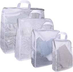Waszakken - 4 stuks Gaas Waszakken - Draagbare waszakken - Vormvaste waszakken - 4 maten - Met rits en handvatten - Geschikt voor het wassen van sokken, bh's, ondergoed en kleding - S/M/L/XL - Grijs — thumbnail 1
