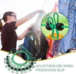 Waslijn voor reizen - Wastouw drooglijn - Kleding drogen - Winddicht antislip design - Tot 3.7 meter - Groen — thumbnail 3