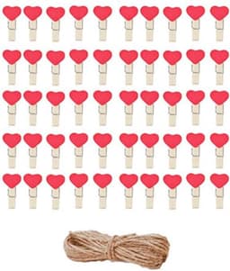 Mini Houten Clips - Harten Wasknijpers - Foto's Ophangen - Natuurlijk Hout Ontwerp - 100 Stuks - Rood — thumbnail 1
