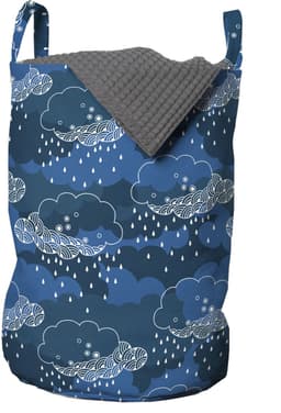 ABAKUHAUS blauw-witte waszak, regenwolken-grafica, wasmand met handvatten en trekkoord voor wasserettes, blauw donkerblauw — thumbnail 1