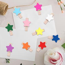 Houten Knijpers - Stervorm Clips - Foto's Ophangen - Kleurrijk Decoratief - 100 Stuks - Multicolor — thumbnail 2