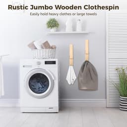 Jumbo Wasknijpers - Grote Clips - Decoratie Ophangen - Zelfklevende Bevestiging - 30 cm - Natuurlijk Hout — thumbnail 2