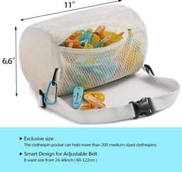Wasknijper Tas - Kledinghanger Organizer - Kleding Laten Drogen - Ademende Stof - Grote Opening - Grijs — thumbnail 5