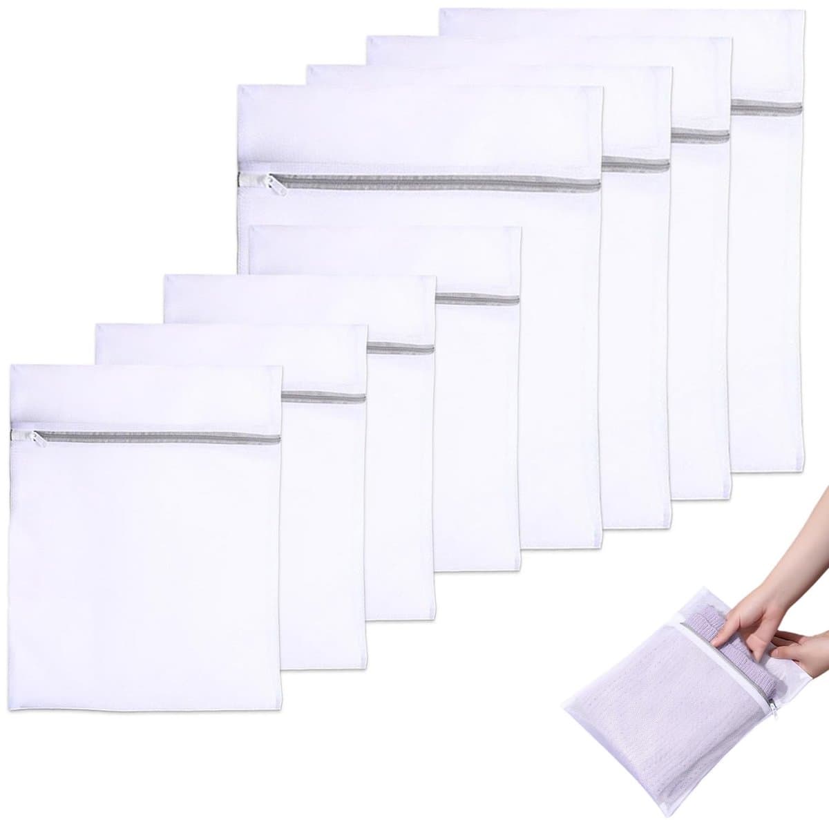 Dailygoods- Waszak Set van 8 Stuks - Witte Waszakken 30x20 cm / 30x40 cm - Herbruikbare Beschermende Waszakken - Ideaal voor Lingerie/Sokken - Sterk Polyester Net - Wasnet — afbeelding 1