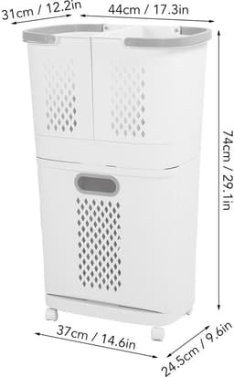 Dailygoods- Wasmand 3 Vakken - Plastic Wasmand met Wielen - Draagbare Rollende Wasmand - Verwijderbare Opbergcontainers - Lichtgewicht PP-Plastic - Handvat voor Makkelijk Gebruik - Wascontainer — thumbnail 2