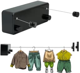 MTTProducts - Uittrekbare Waslijn - 42 m - Ideaal voor Balkon en Thuis - Zwart - Kledingdroger - Ruimtebesparend - Geschikt voor Diverse Omgevingen — thumbnail 1